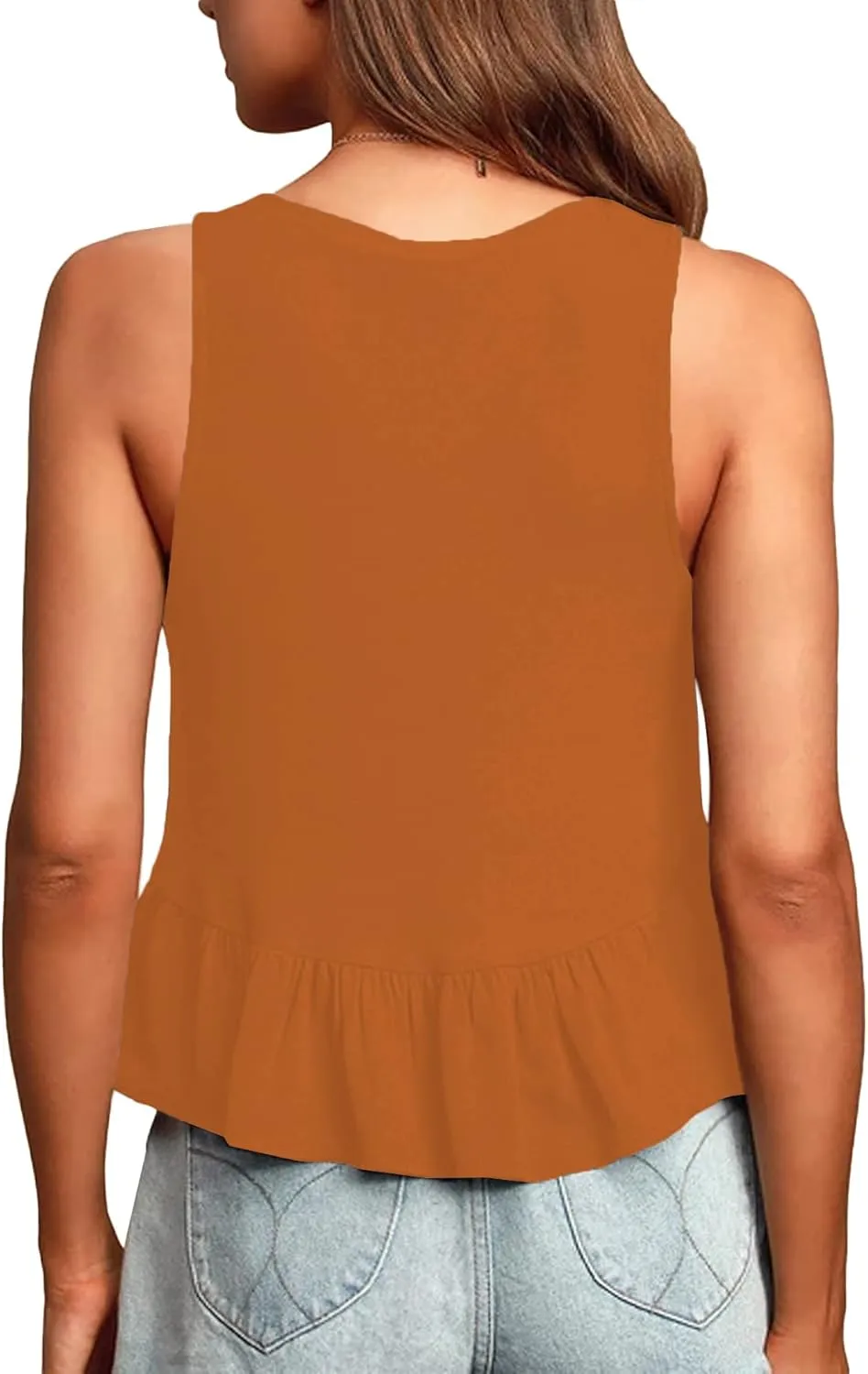 LYANER Women's Casual V Neck Peplum Ruffle Hem Sleeveless Babydoll Tank Top