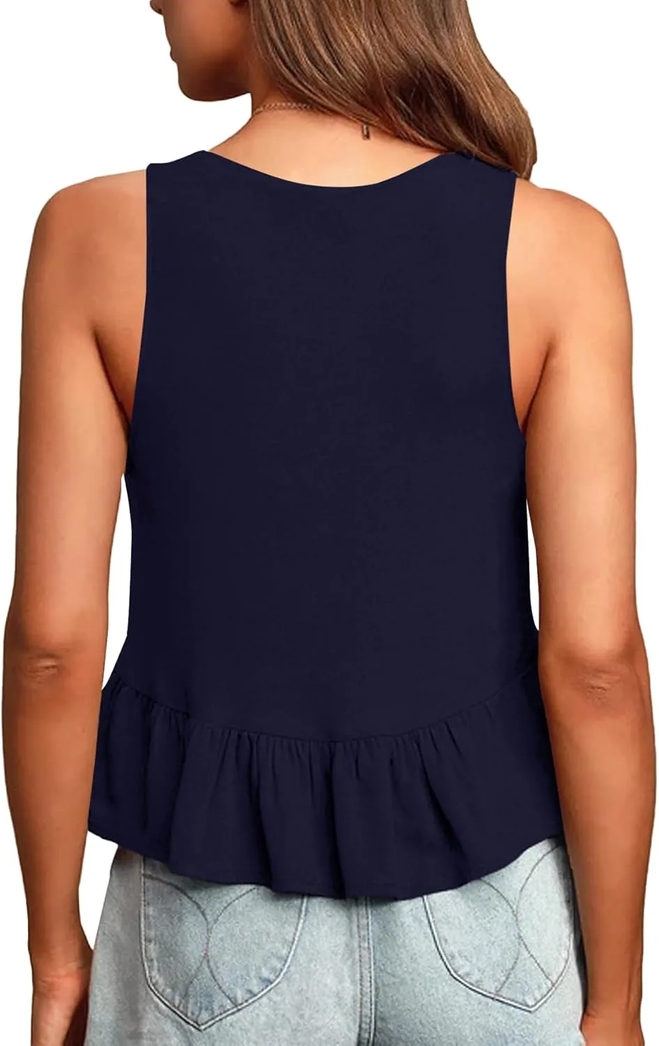 LYANER Women's Casual V Neck Peplum Ruffle Hem Sleeveless Babydoll Tank Top
