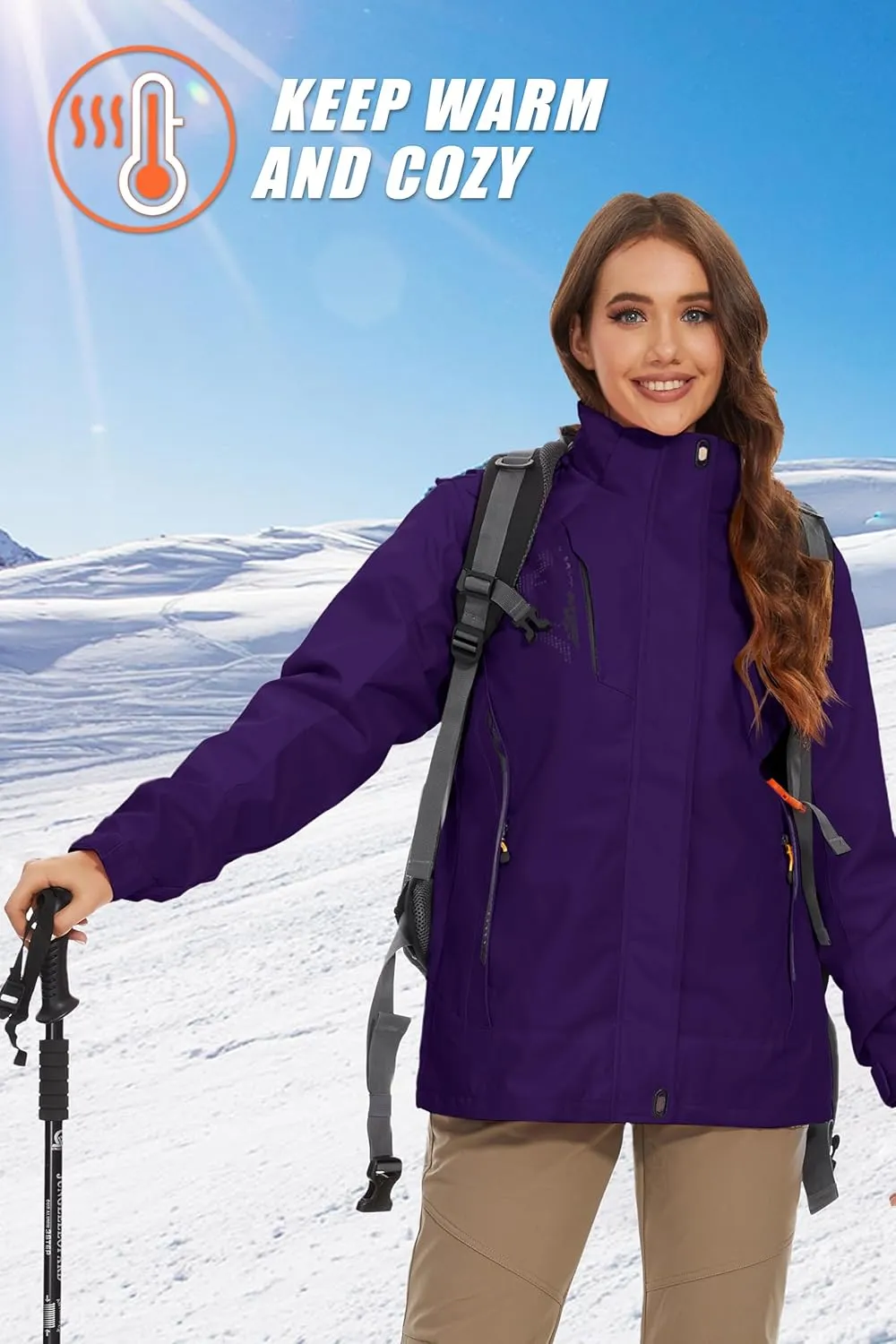 MAGCOMSEN Women's 3-in-1 Winter Coats Snow Ski Jacket Waterproof Windproof Fleece Lined Winter Jacket Parka