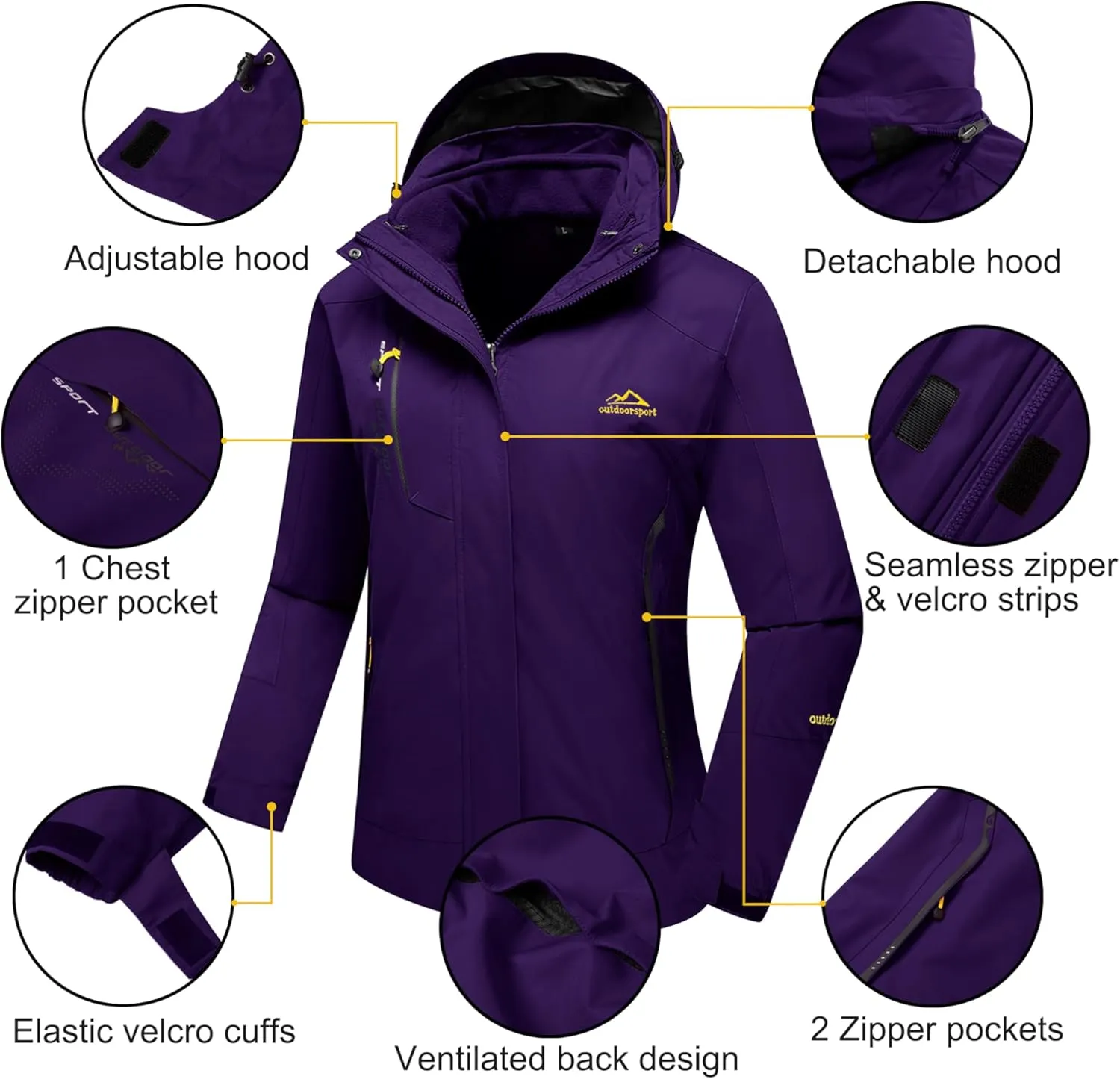 MAGCOMSEN Women's 3-in-1 Winter Coats Snow Ski Jacket Waterproof Windproof Fleece Lined Winter Jacket Parka