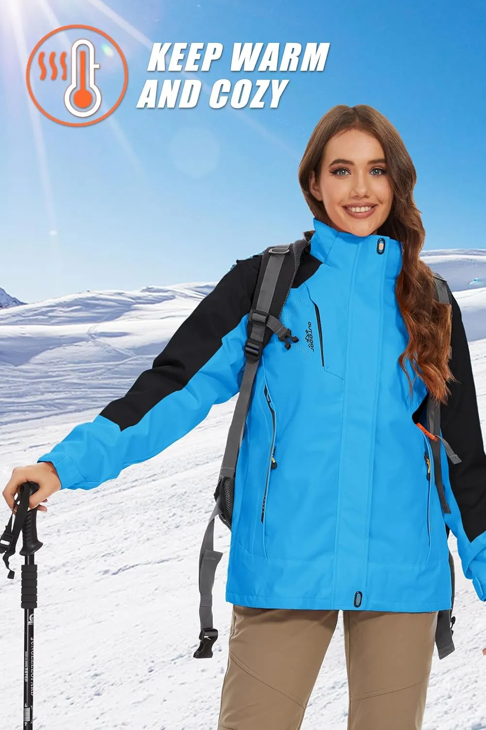 MAGCOMSEN Women's 3-in-1 Winter Coats Snow Ski Jacket Waterproof Windproof Fleece Lined Winter Jacket Parka