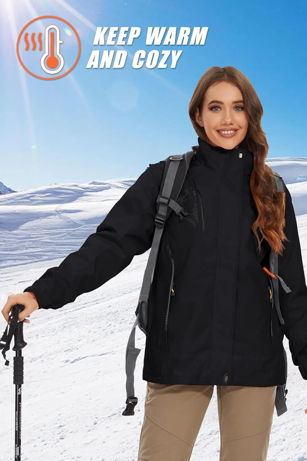 MAGCOMSEN Women's 3-in-1 Winter Coats Snow Ski Jacket Waterproof Windproof Fleece Lined Winter Jacket Parka