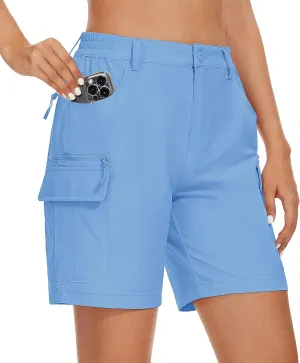 MAGCOMSEN Women's 7" Hiking Golf Shorts 6 Pockets Lightweight Quick Dry Outdoor Casual Cargo Shorts Water Resistant
