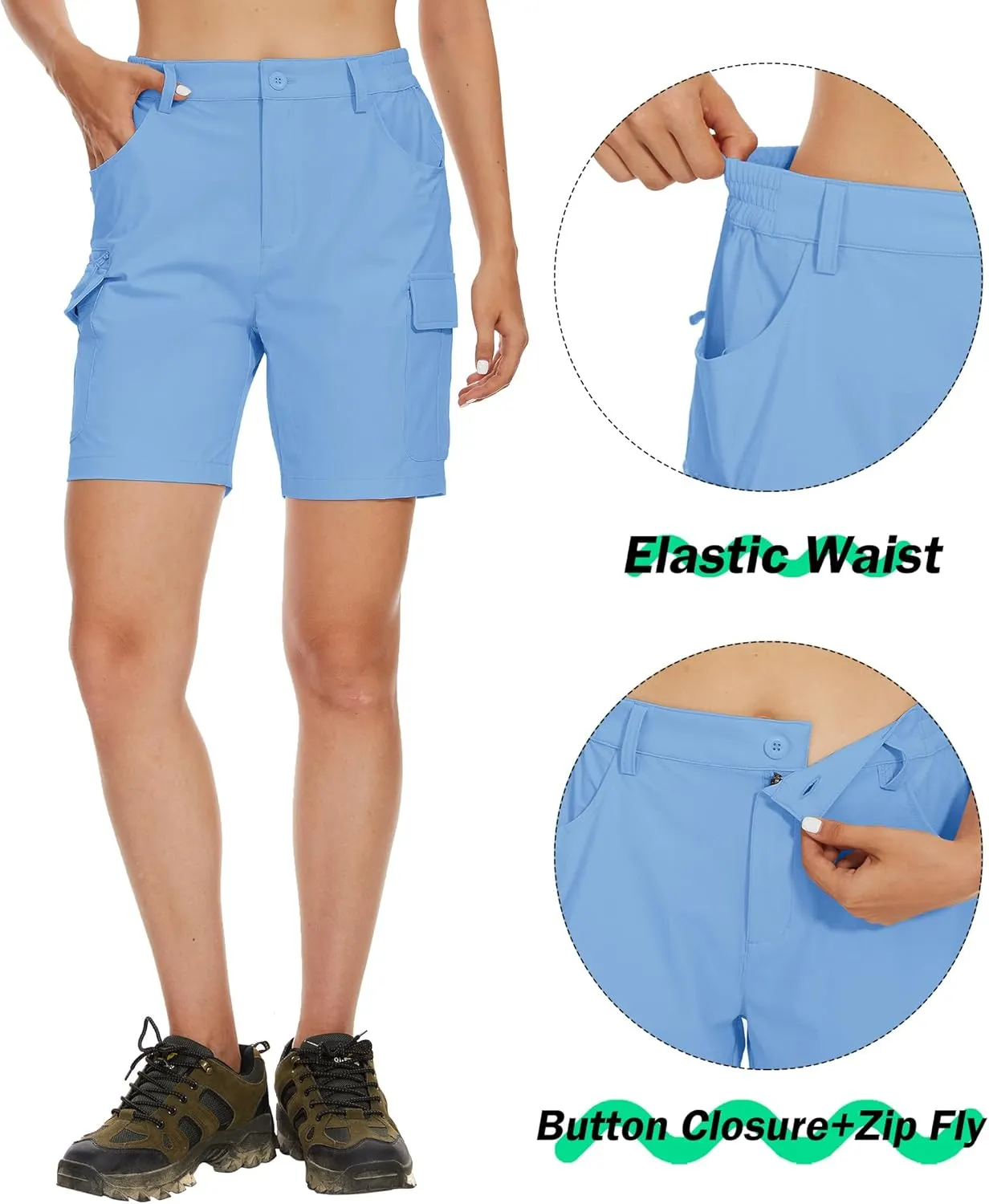 MAGCOMSEN Women's 7" Hiking Golf Shorts 6 Pockets Lightweight Quick Dry Outdoor Casual Cargo Shorts Water Resistant