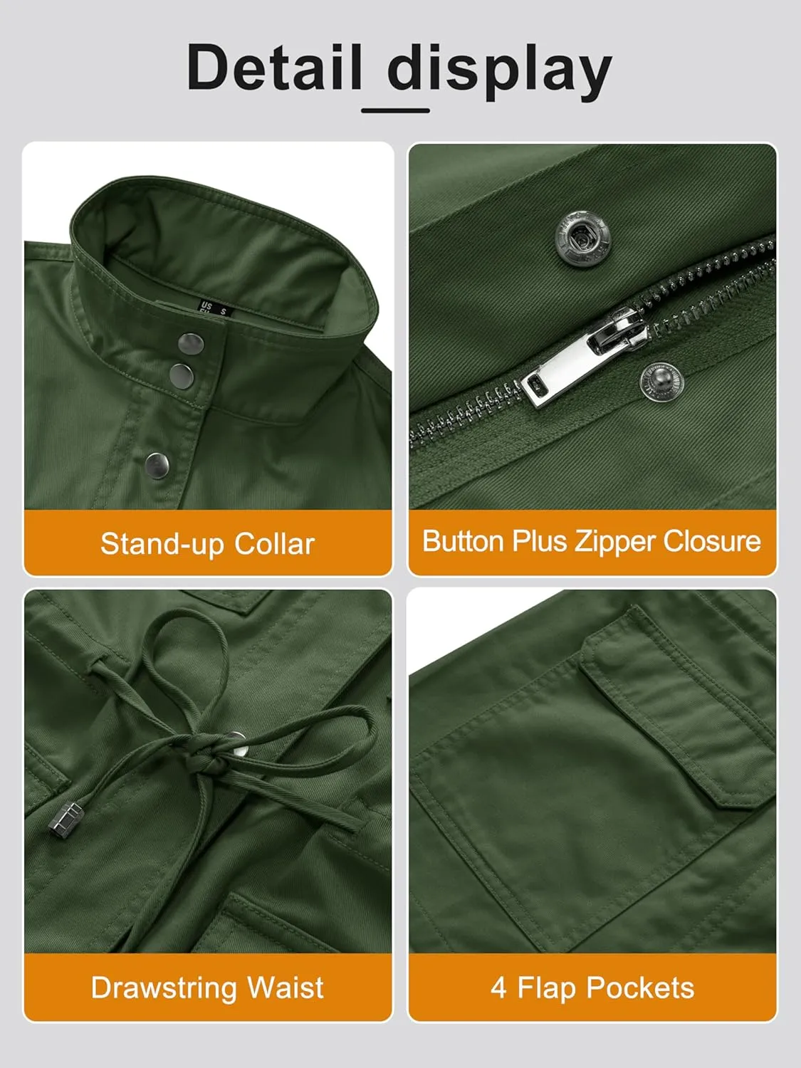 MAGCOMSEN Women's Utility Jackets Lightweight Anorak Drawstring Waist Zip Up Field Military Casual Coat with 4 Pockets