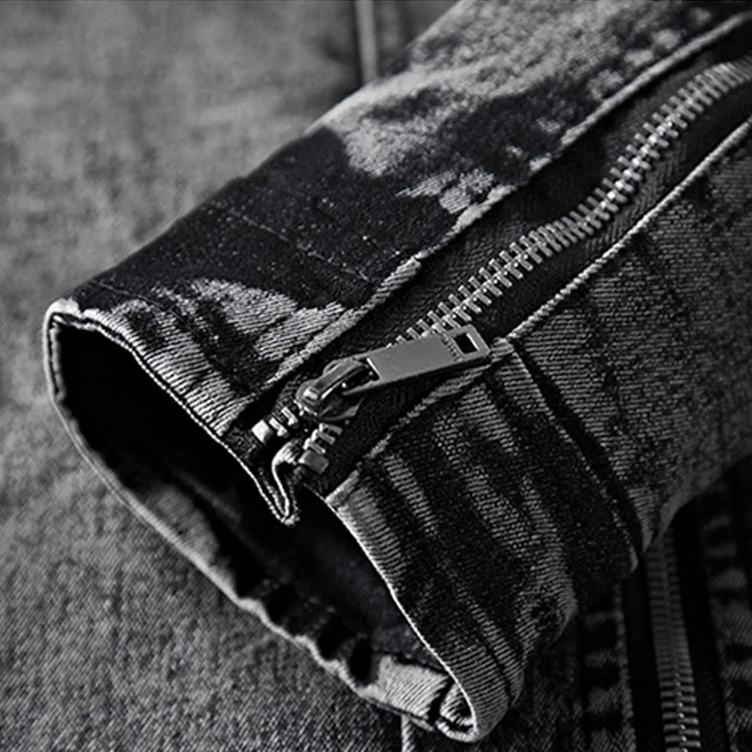 Maiyifu-GJ Men's Distressed Denim Jacket Zipper Retro Band Collar Regular Moto Jacket Slim Fit Full Zip Up Jean Coats