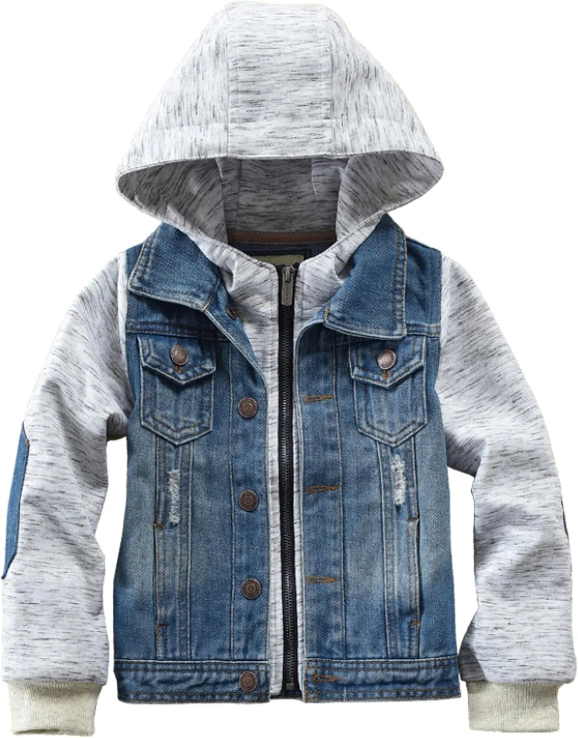 Mallimoda Kids Boys Girls Hooded Denim Jacket Zipper Coat Outerwear