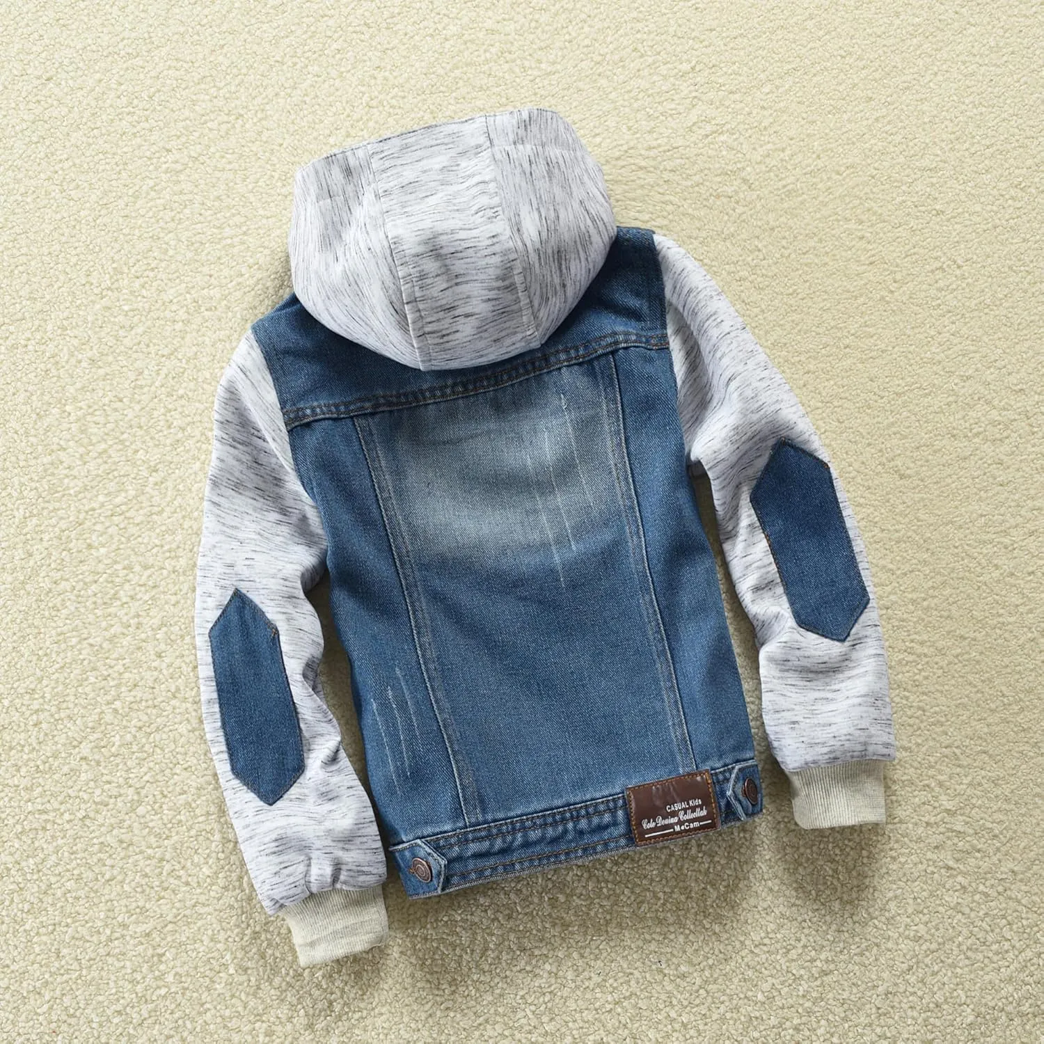 Mallimoda Kids Boys Girls Hooded Denim Jacket Zipper Coat Outerwear
