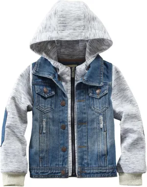 Mallimoda Kids Boys Girls Hooded Denim Jacket Zipper Coat Outerwear