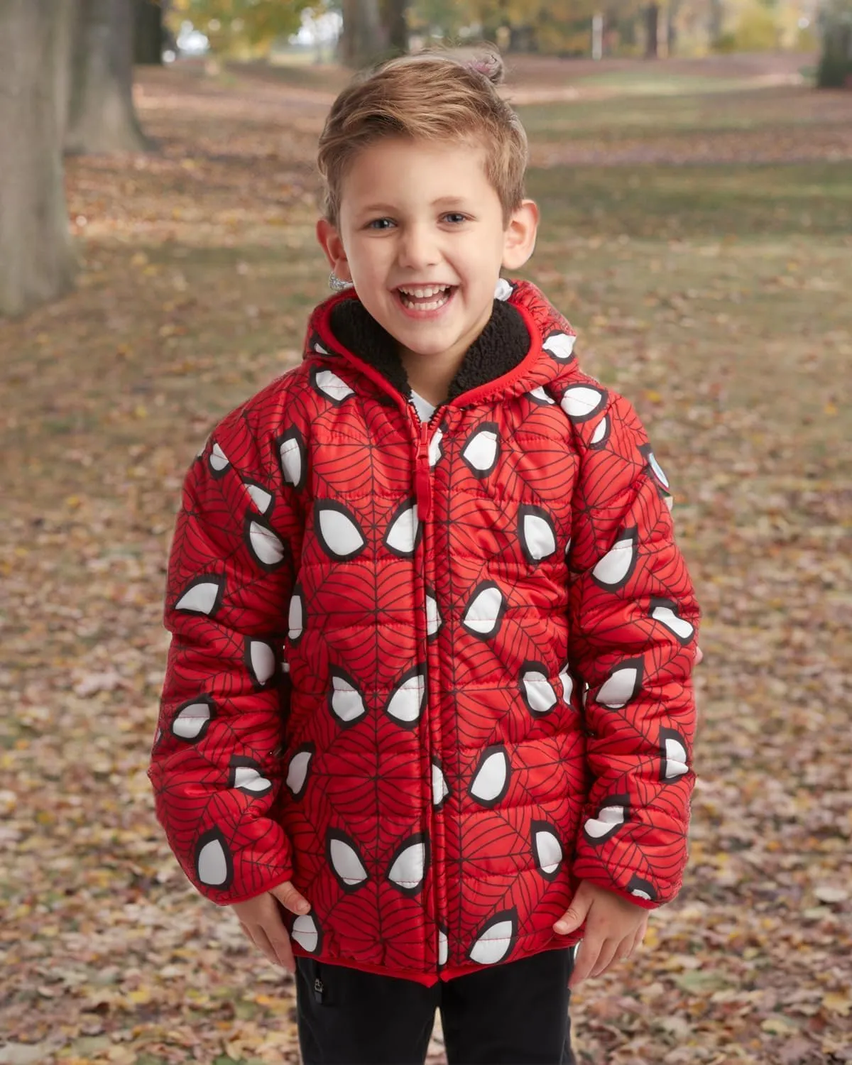 Marvel Boys’ Avengers Spider-Man Reversible Jacket – Spidey Quilted Puffer Coat with Sherpa Fleece Lining (2T-20)