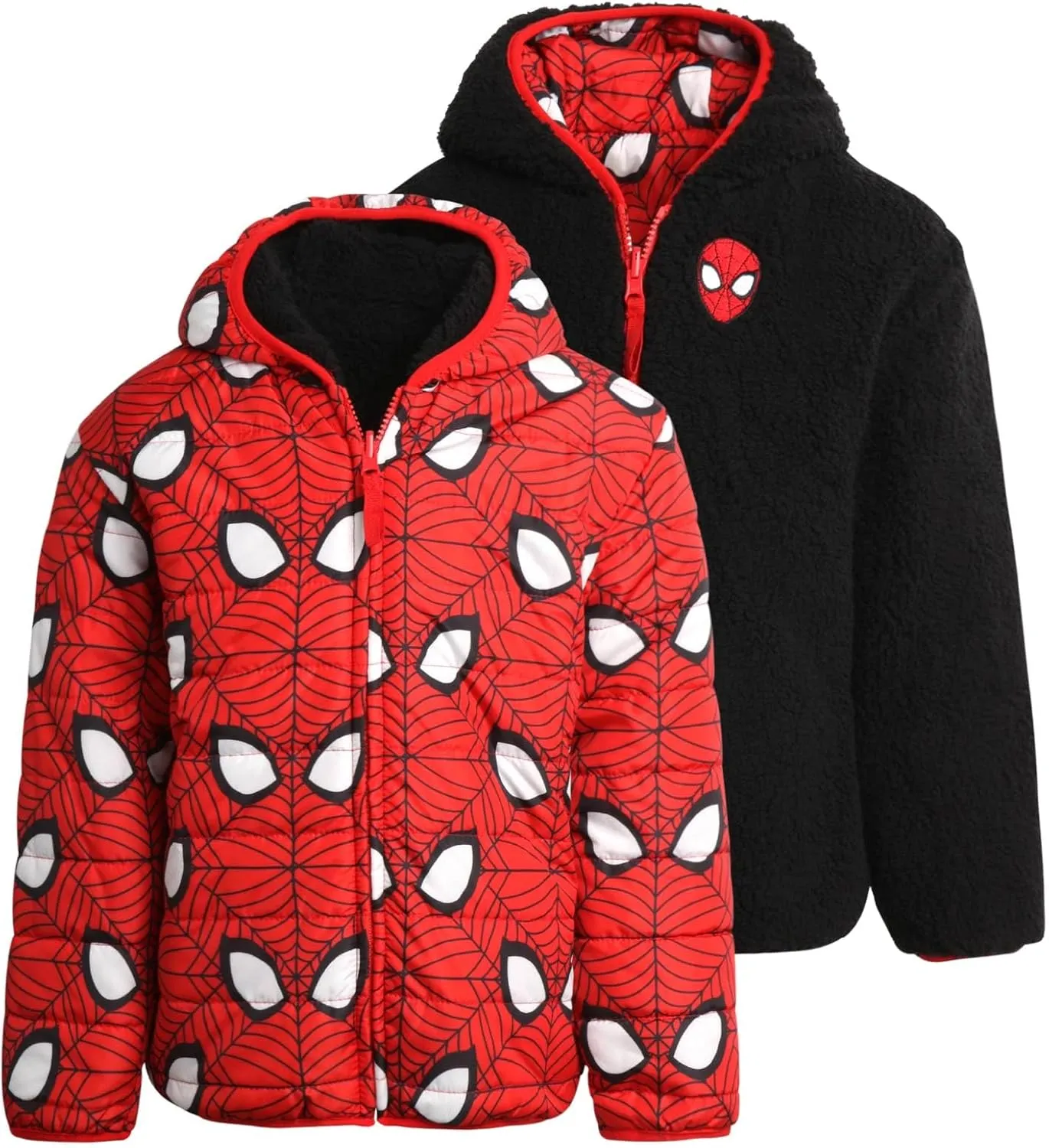Marvel Boys’ Avengers Spider-Man Reversible Jacket – Spidey Quilted Puffer Coat with Sherpa Fleece Lining (2T-20)