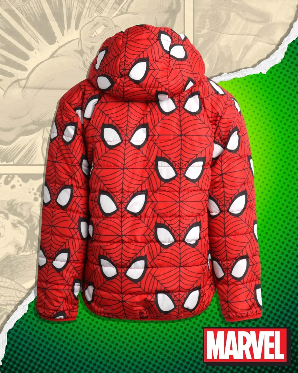 Marvel Boys’ Avengers Spider-Man Reversible Jacket – Spidey Quilted Puffer Coat with Sherpa Fleece Lining (2T-20)