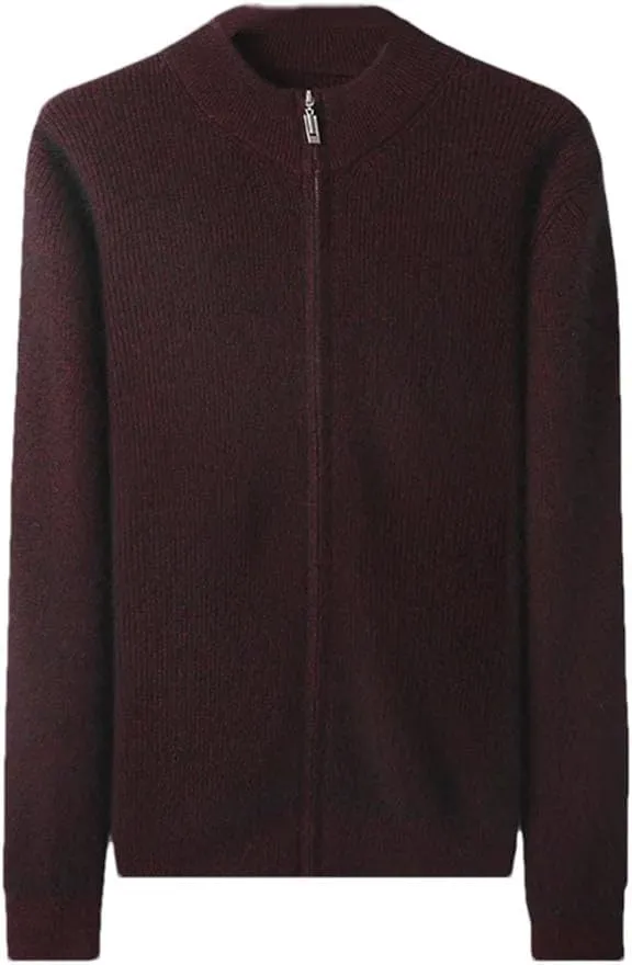 Men's 100 Percent Cashmere Zipper Cardigan Casual Long Sleeve Ribbed Knitted Sweater