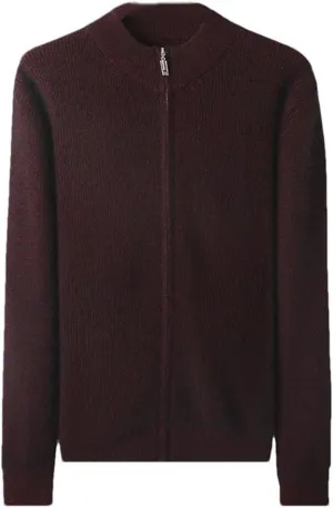 Men's 100 Percent Cashmere Zipper Cardigan Casual Long Sleeve Ribbed Knitted Sweater
