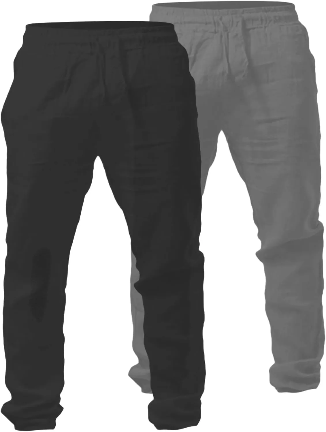 Men's 2 Pack Linen Pants Summer Casual Beach Pants Lightweight Vacation Slacks Elastic Waist Yoga Lounge Trousers