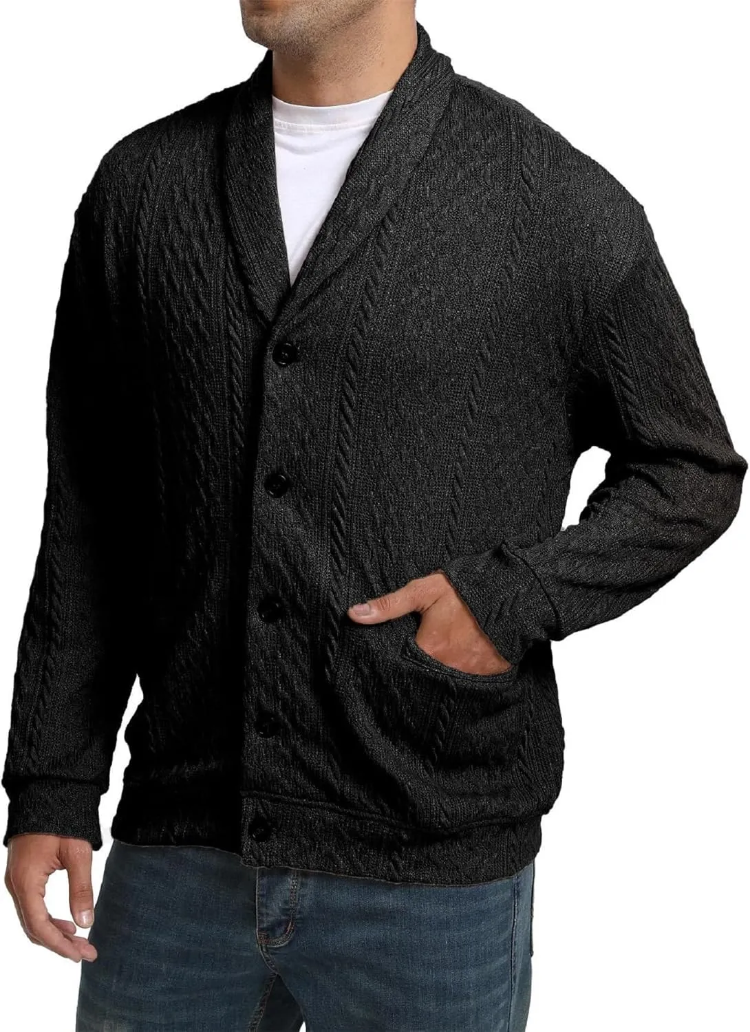 Mens Cardigan Outwear Casual Shawl Collar Open Front Button Down Sweaters with Pockets