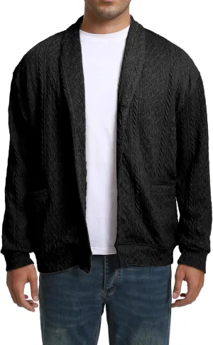 Mens Cardigan Outwear Casual Shawl Collar Open Front Button Down Sweaters with Pockets