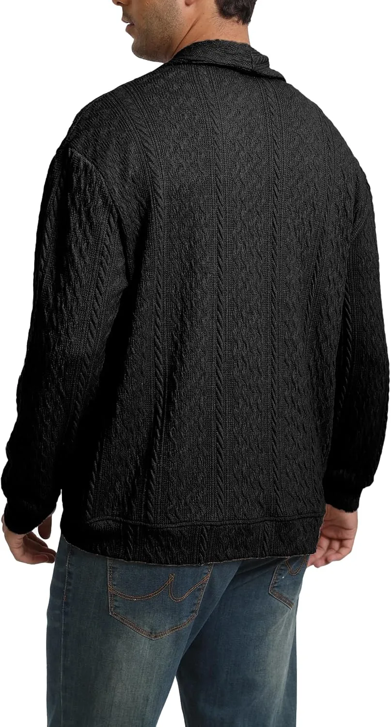 Mens Cardigan Outwear Casual Shawl Collar Open Front Button Down Sweaters with Pockets