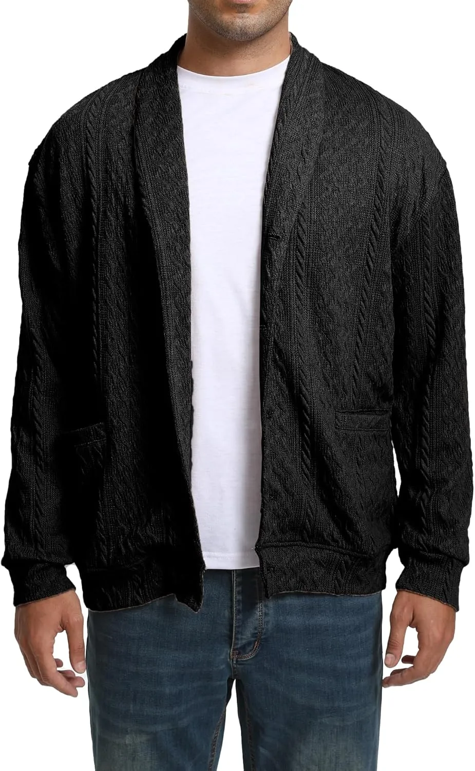 Mens Cardigan Outwear Casual Shawl Collar Open Front Button Down Sweaters with Pockets