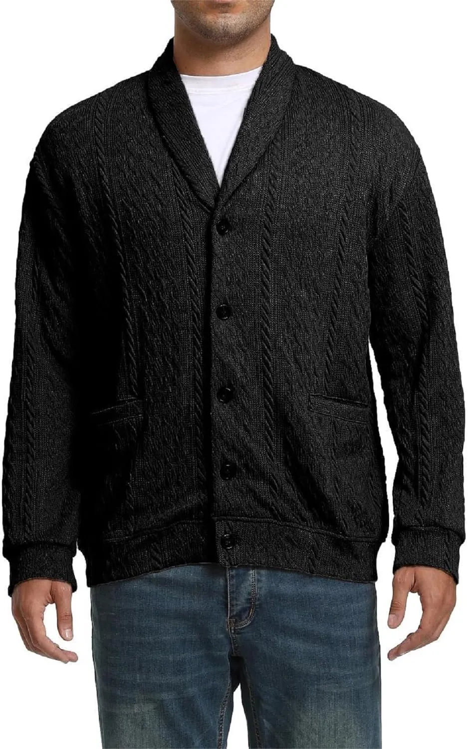 Mens Cardigan Outwear Casual Shawl Collar Open Front Button Down Sweaters with Pockets