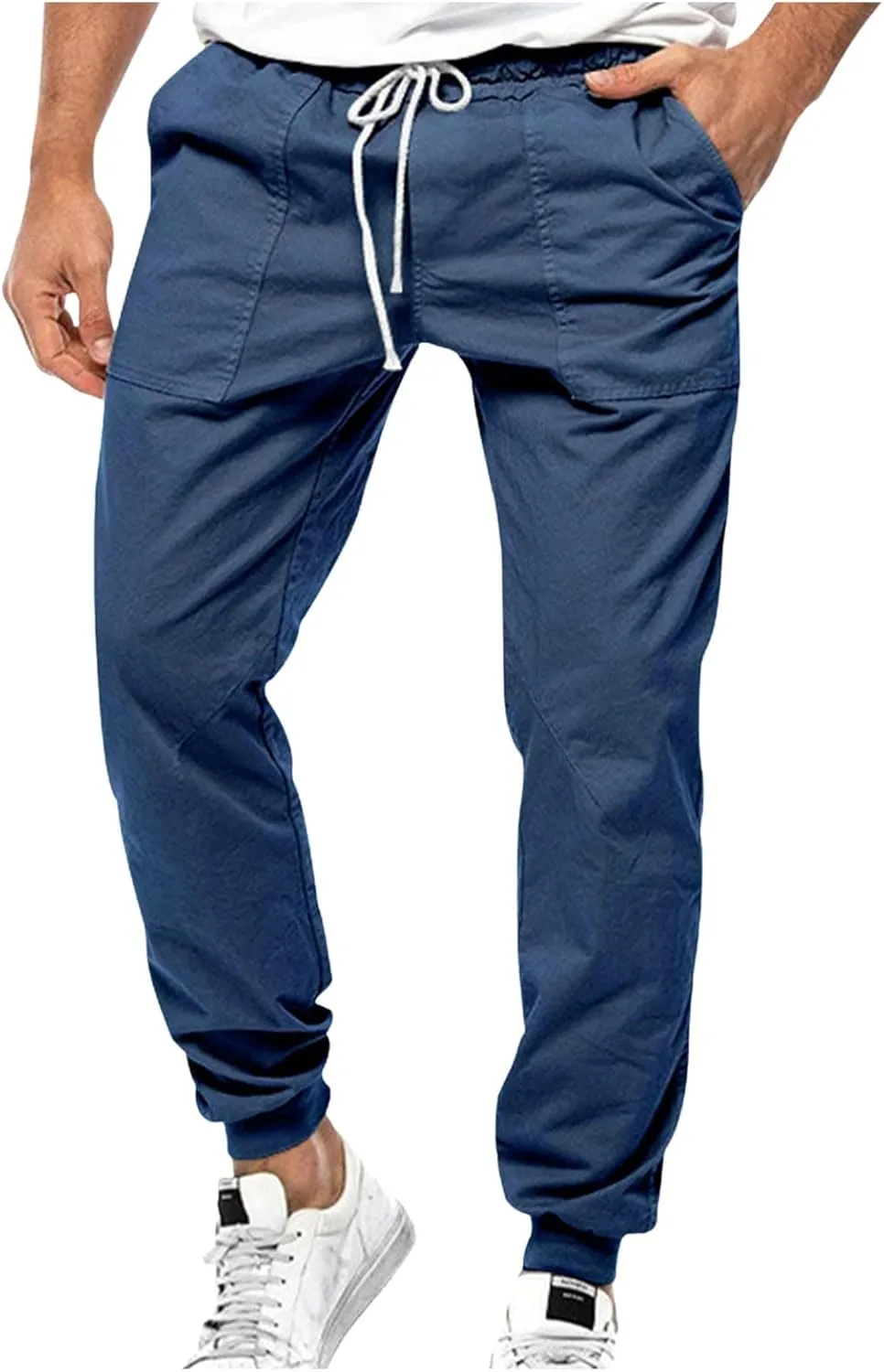 Mens Casual Pants Cotton Chino Cargo Pants for Hiking Outdoor Recreation Drawstring Sweatpants Twill Track Jogging for Men