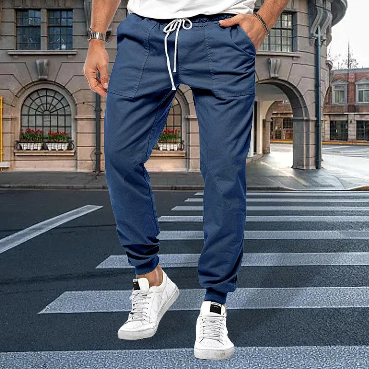 Mens Casual Pants Cotton Chino Cargo Pants for Hiking Outdoor Recreation Drawstring Sweatpants Twill Track Jogging for Men