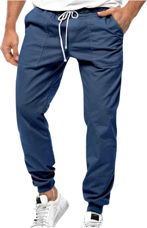 Mens Casual Pants Cotton Chino Cargo Pants for Hiking Outdoor Recreation Drawstring Sweatpants Twill Track Jogging for Men
