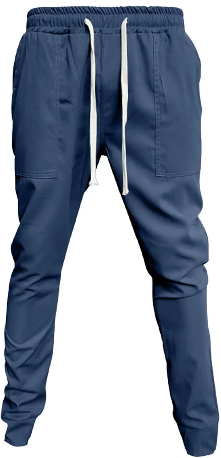 Mens Casual Pants Cotton Chino Cargo Pants for Hiking Outdoor Recreation Drawstring Sweatpants Twill Track Jogging for Men