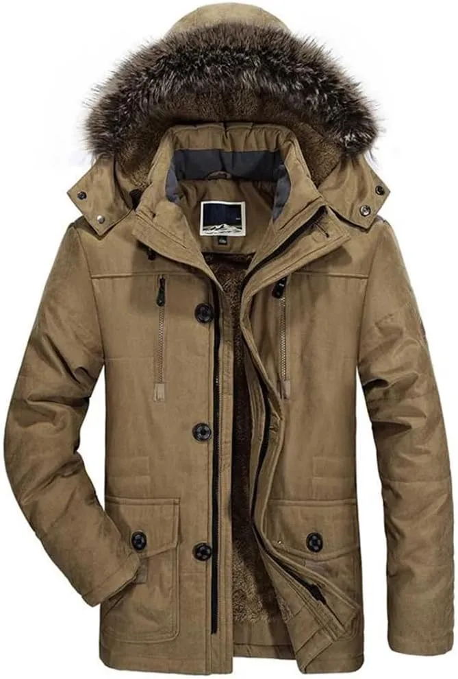 Men's Cotton Padded Warm Parka Jacket Winter Casual Fleece Long Hooded Coat Windbreaker