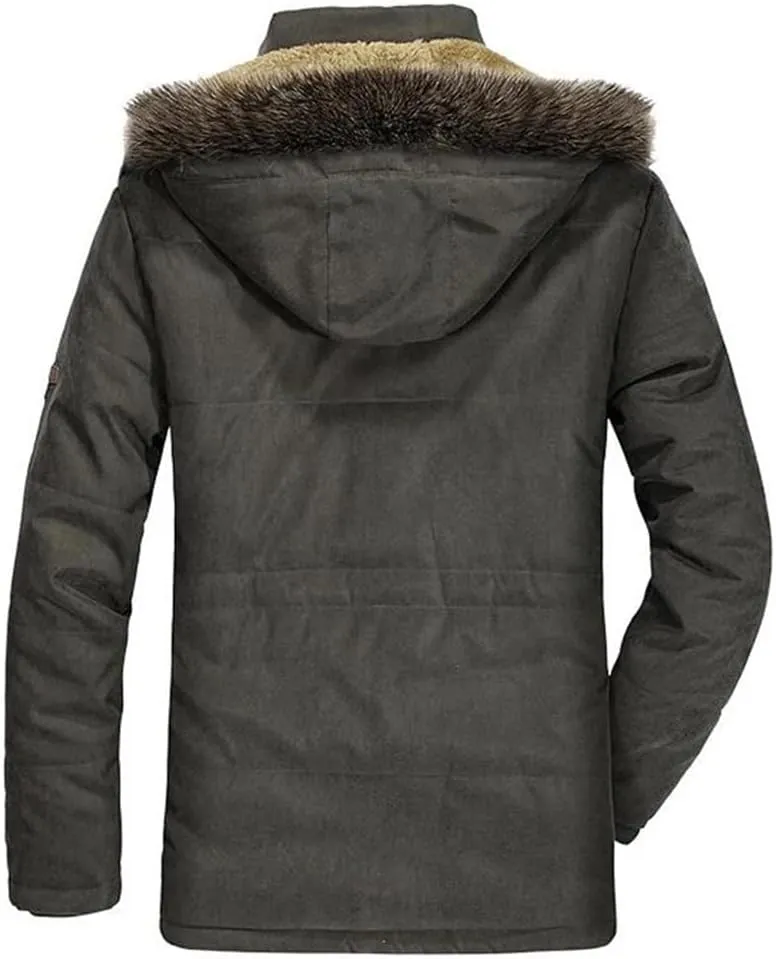 Men's Cotton Padded Warm Parka Jacket Winter Casual Fleece Long Hooded Coat Windbreaker