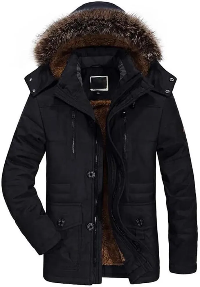 Men's Cotton Padded Warm Parka Jacket Winter Casual Fleece Long Hooded Coat Windbreaker