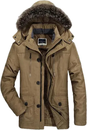 Men's Cotton Padded Warm Parka Jacket Winter Casual Fleece Long Hooded Coat Windbreaker