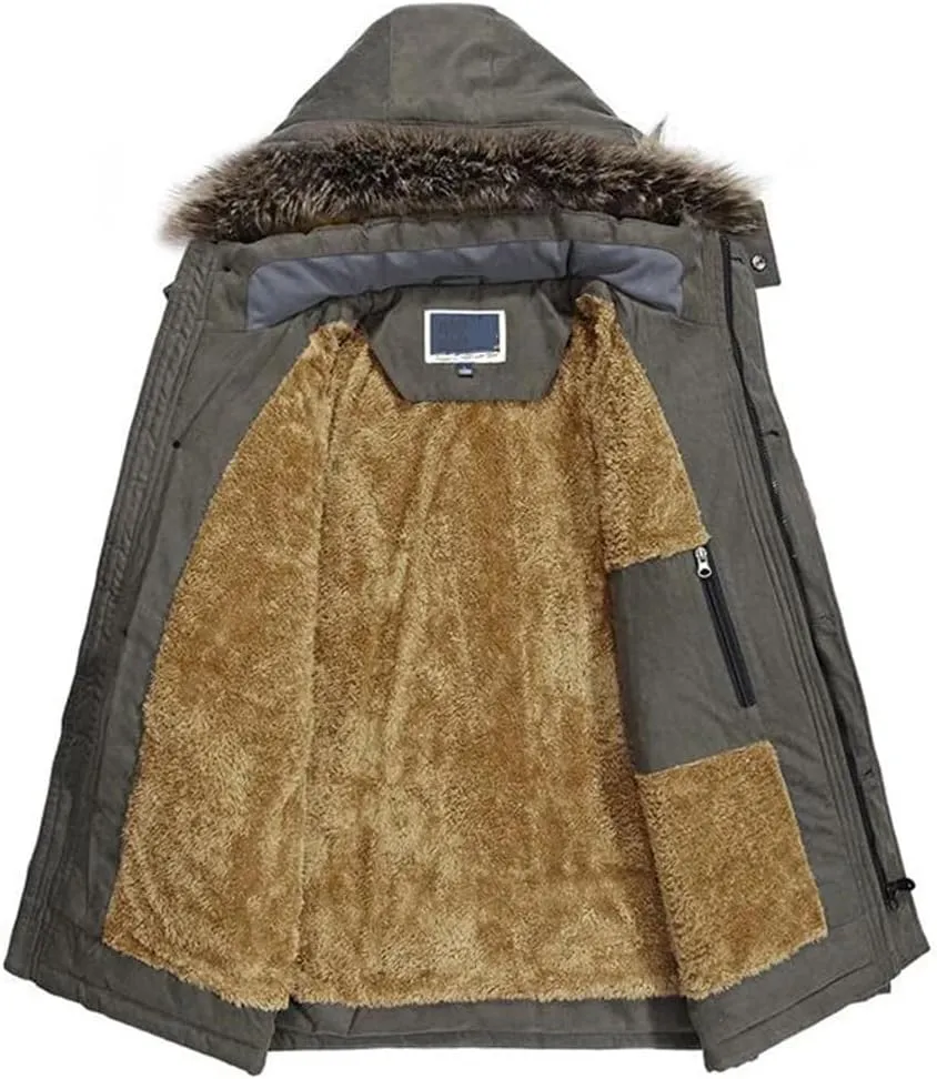 Men's Cotton Padded Warm Parka Jacket Winter Casual Fleece Long Hooded Coat Windbreaker