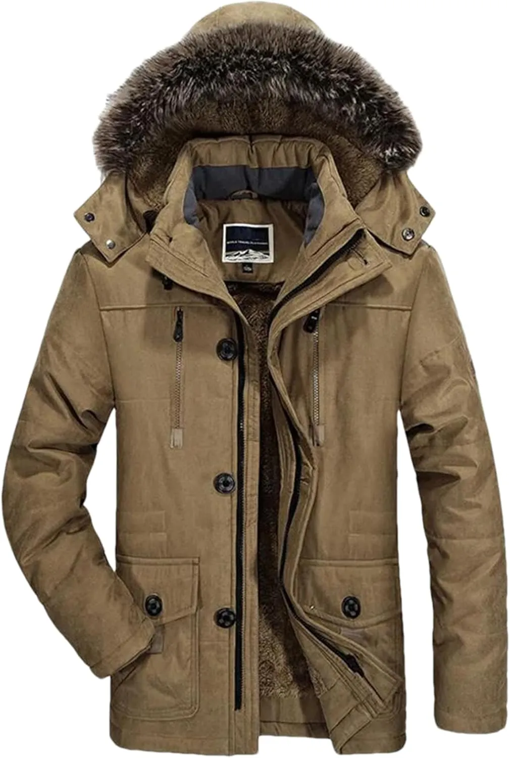 Men's Cotton Padded Warm Parka Jacket Winter Casual Fleece Long Hooded Coat Windbreaker