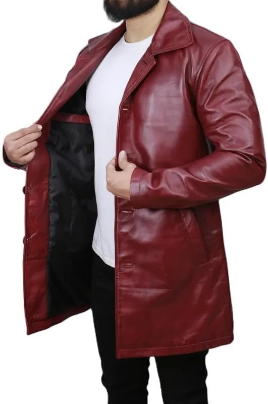 Men's Dean Winchester Jacket for Men - Mens Distressed Brown Leather Jacket Car Coat 3/4 Length Winter Coat