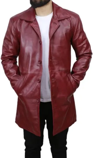 Men's Dean Winchester Jacket for Men - Mens Distressed Brown Leather Jacket Car Coat 3/4 Length Winter Coat