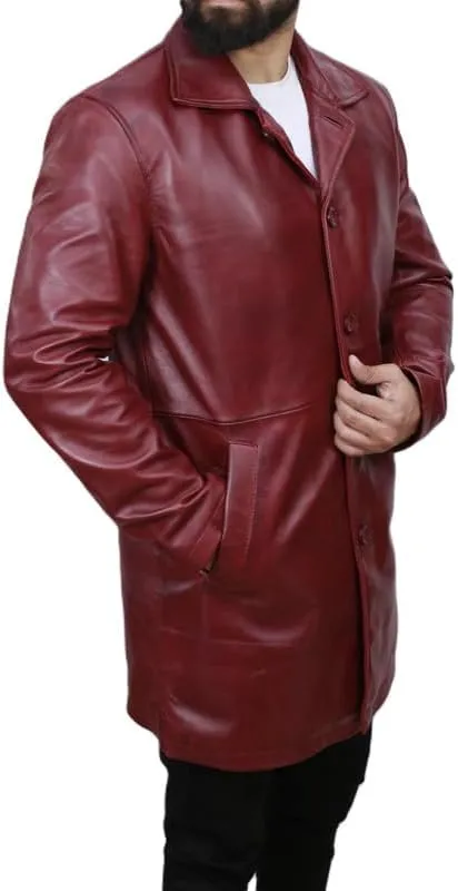 Men's Dean Winchester Jacket for Men - Mens Distressed Brown Leather Jacket Car Coat 3/4 Length Winter Coat