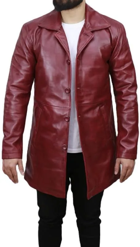 Men's Dean Winchester Jacket for Men - Mens Distressed Brown Leather Jacket Car Coat 3/4 Length Winter Coat