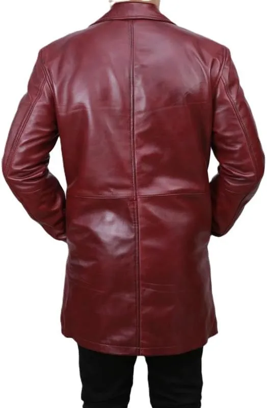 Men's Dean Winchester Jacket for Men - Mens Distressed Brown Leather Jacket Car Coat 3/4 Length Winter Coat