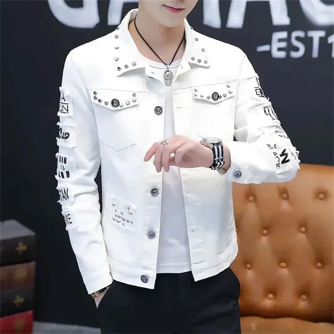 Men's Denim Jacket Short Rivet Slim Male Korea Jean Coats