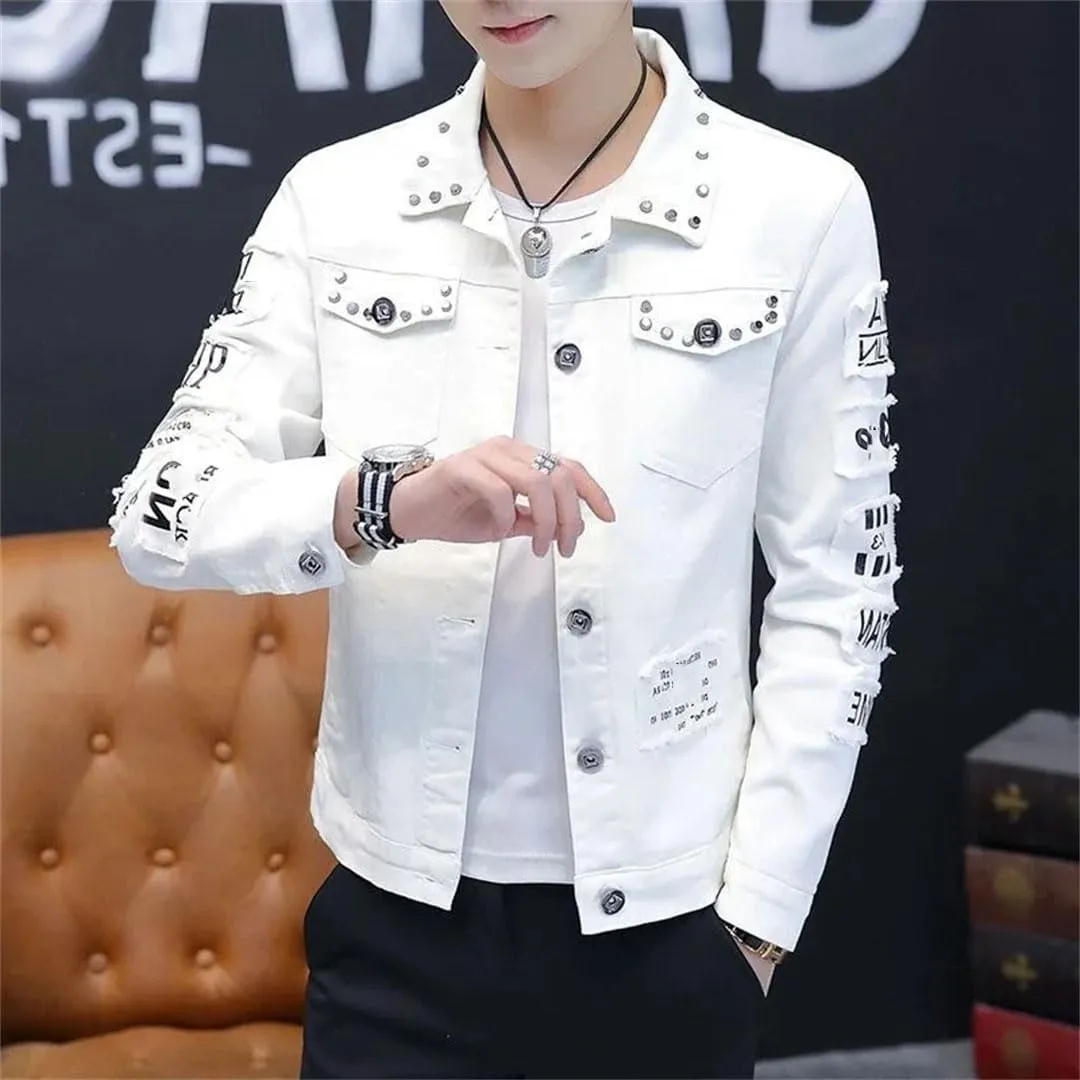 Men's Denim Jacket Short Rivet Slim Male Korea Jean Coats