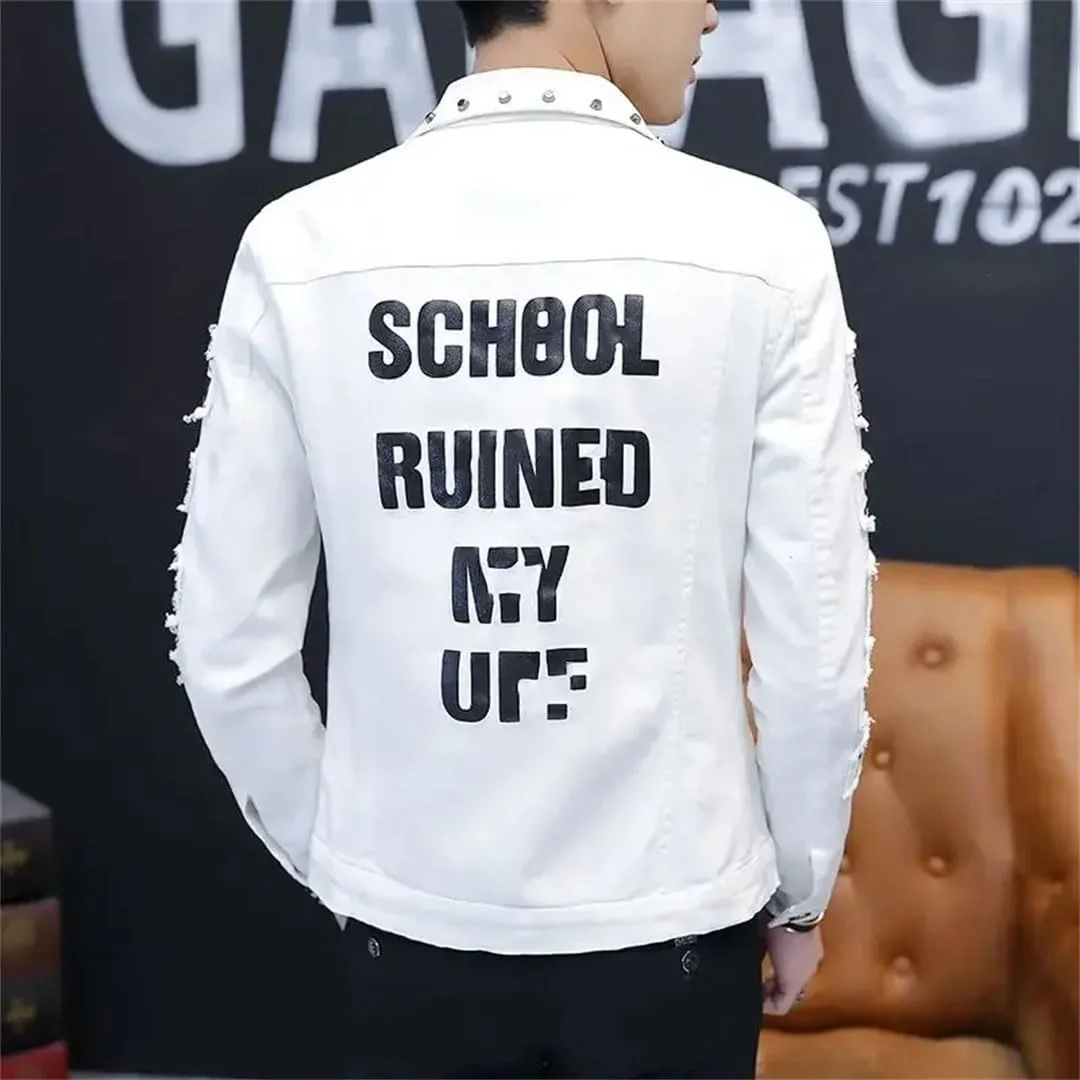 Men's Denim Jacket Short Rivet Slim Male Korea Jean Coats
