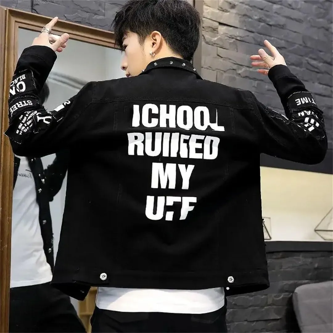 Men's Denim Jacket Short Rivet Slim Male Korea Jean Coats
