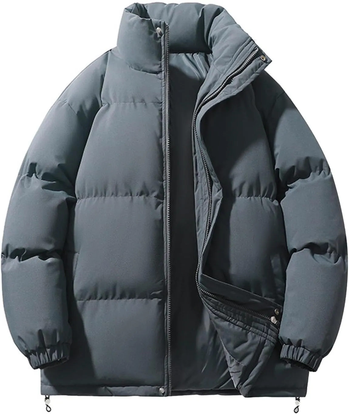 Men's Down Cotton Jacket, Full Zipper Solid Color Padded Cotton Coat Thick Warm Jacket, Lightweight Quilted Coat