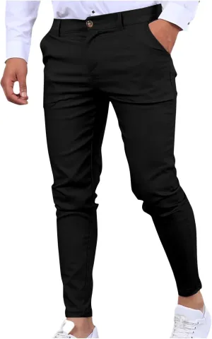 Men's Dress Pants Stretch Waist Business Casual Suit Pants Slim Fit Work Golf Pants with Pockets