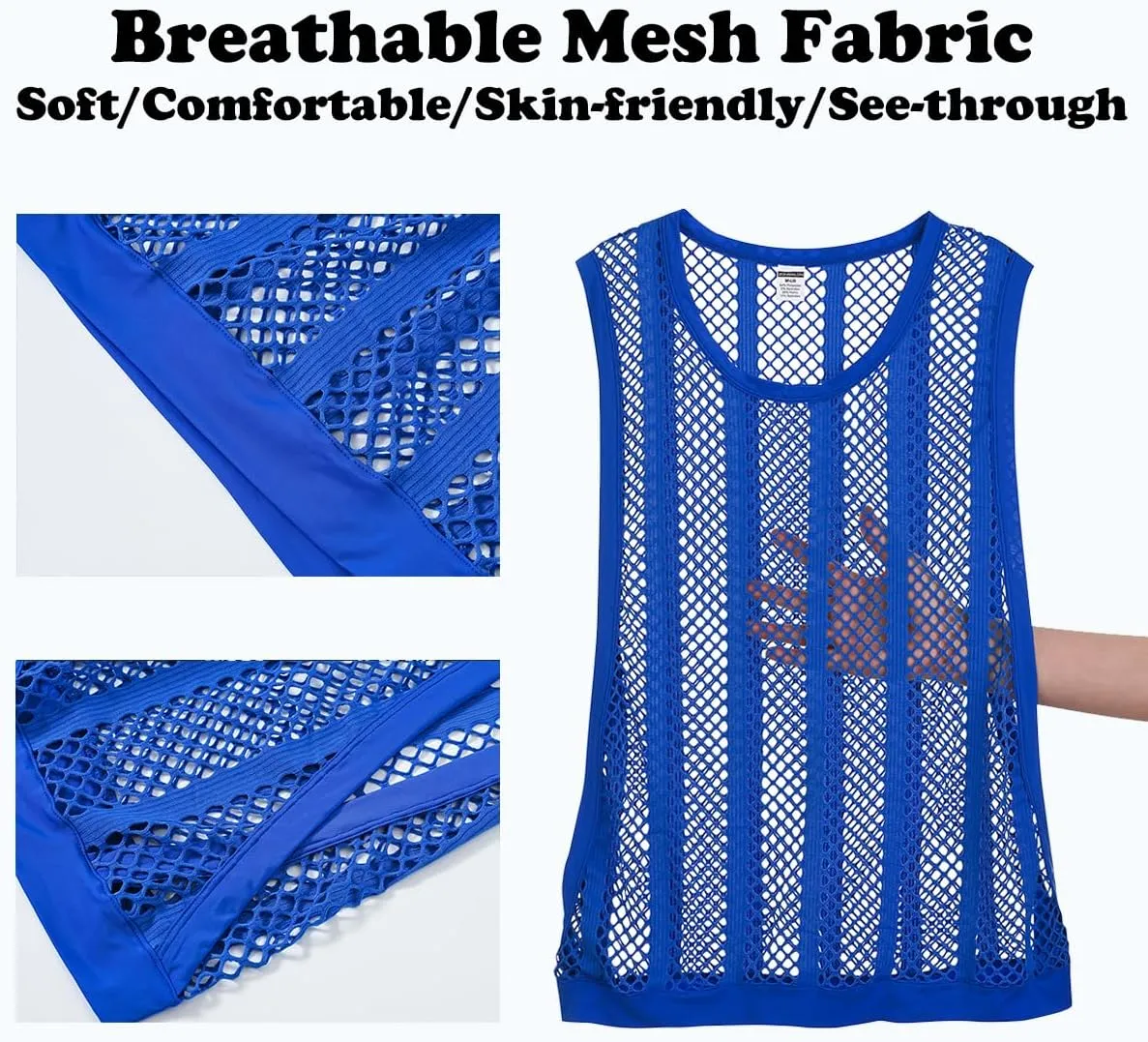 Mens Fishnet Tank Top Mesh Vest See Through Breathbale Sleeveless Shirts