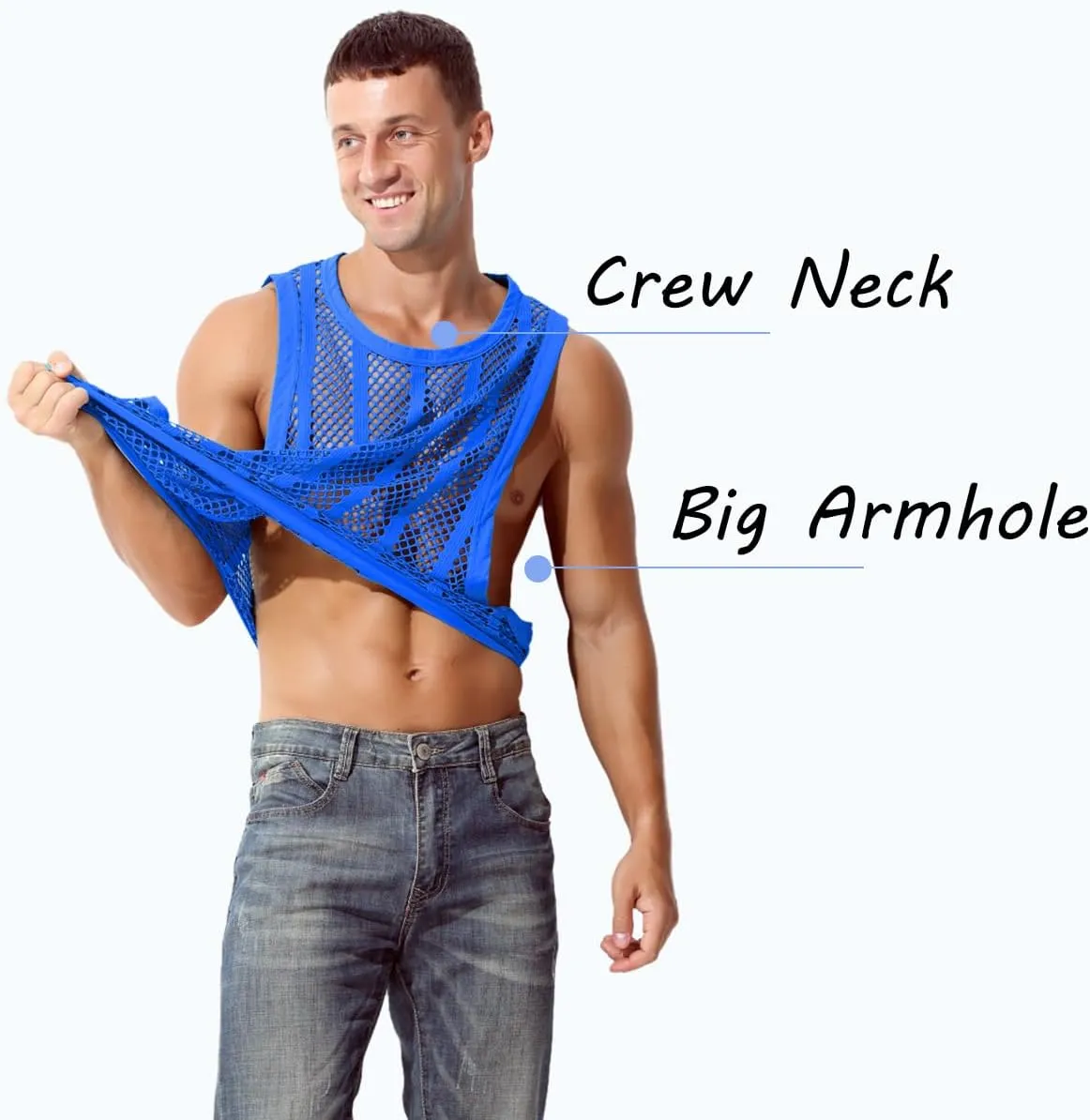 Mens Fishnet Tank Top Mesh Vest See Through Breathbale Sleeveless Shirts