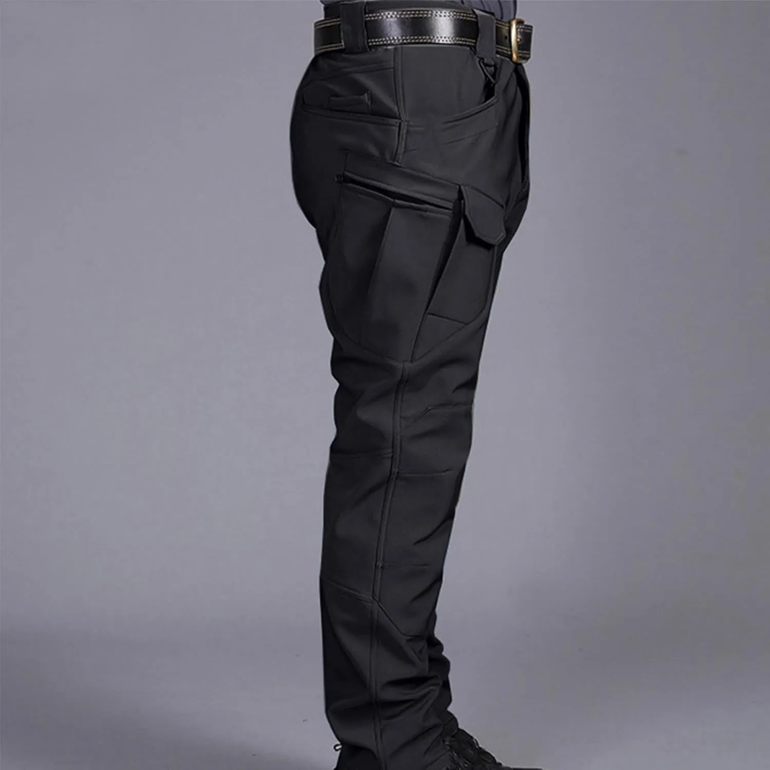 Mens Fleece Lined Tactical Hiking Pants Winter Warm Outdoor Multi Pockets Cargo Pants Army Training Combat Trousers