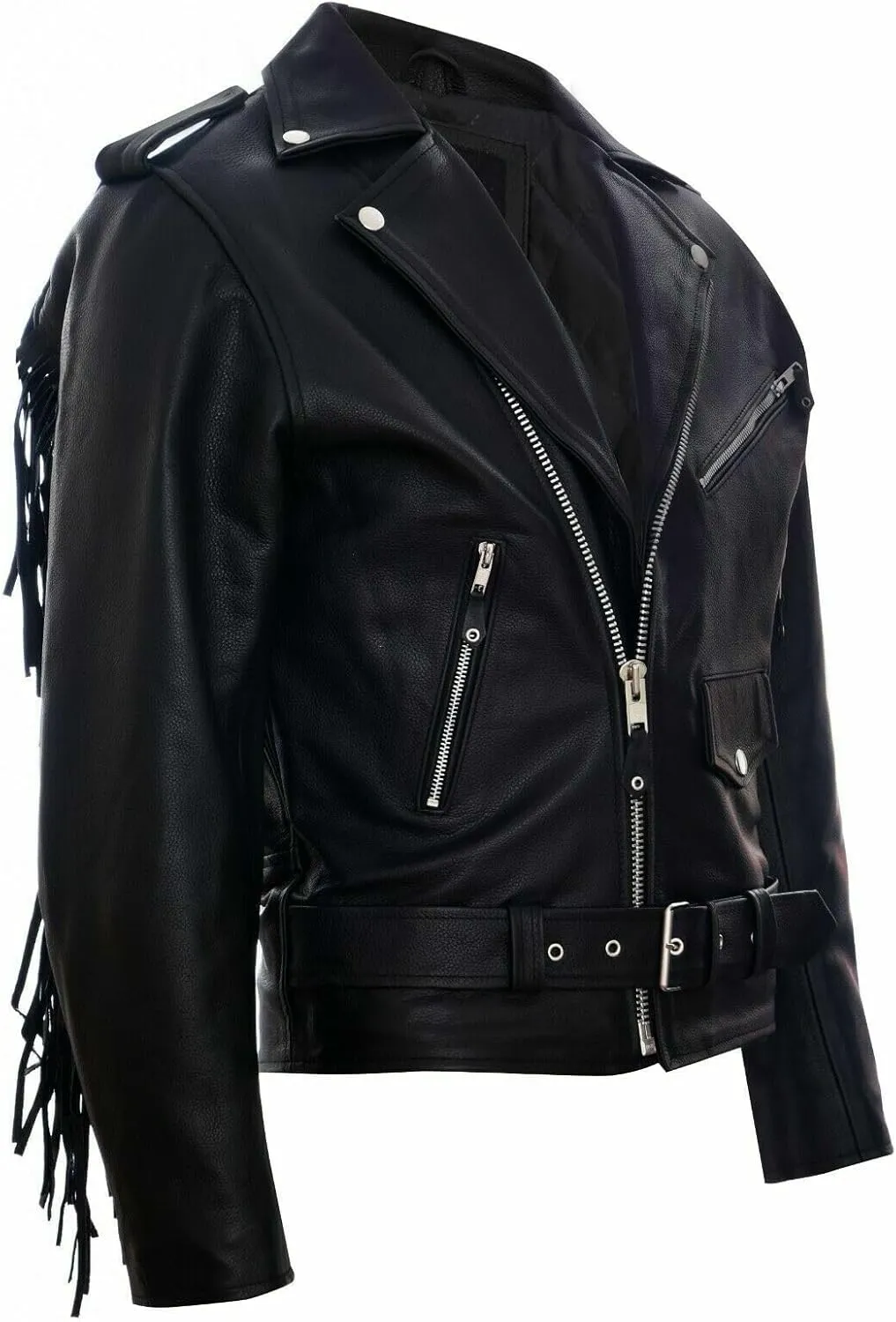 Mens FRINGE Leather Biker Jacket Brando TASSELED Motorcycle Retro Cow Hide
