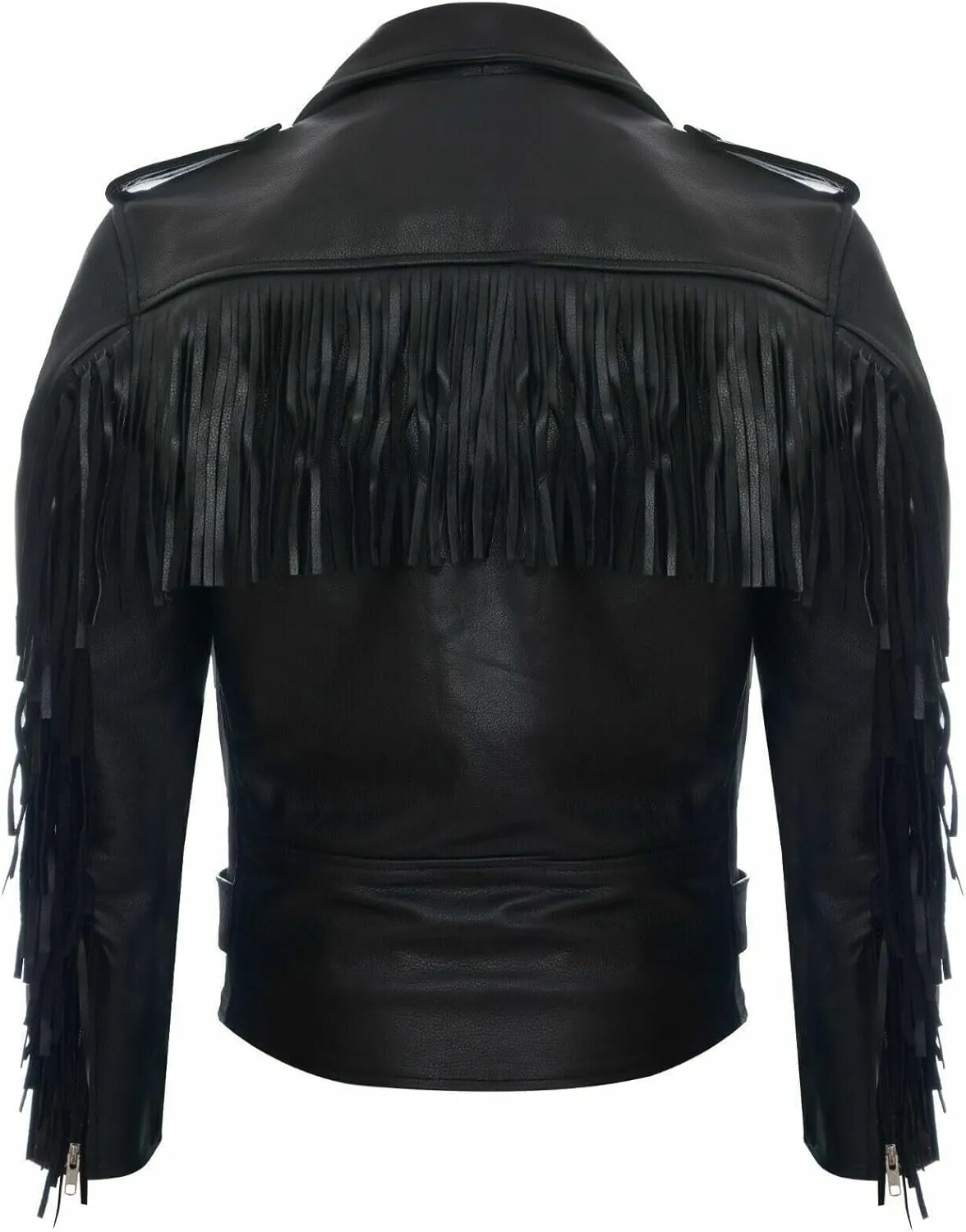 Mens FRINGE Leather Biker Jacket Brando TASSELED Motorcycle Retro Cow Hide